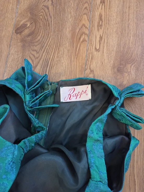 Vintage 1950s RAPPI Emerald Green Floral Brocade Gown - Rare 25" Wasp Waist - Picture 8 of 16